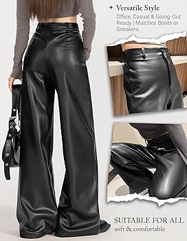 パンツ Stretch vegan leather wide pants Vegan Leather Wide Leg Pants – Kasey's Closet - A Kasey